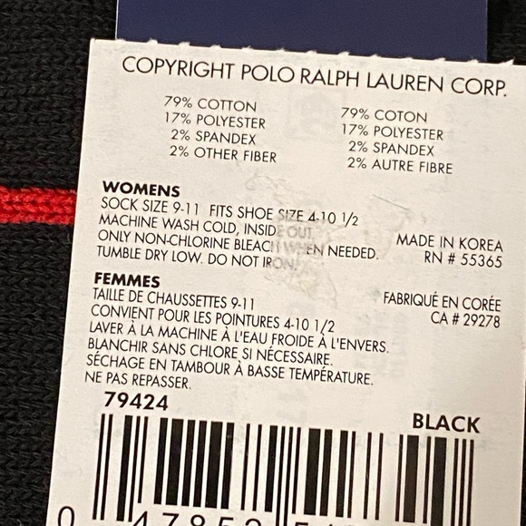 POLO RALPH LAUREN Women's Black Cowboy Boot and Americana Bear Crew Sock 9-11 - Picture 6 of 6